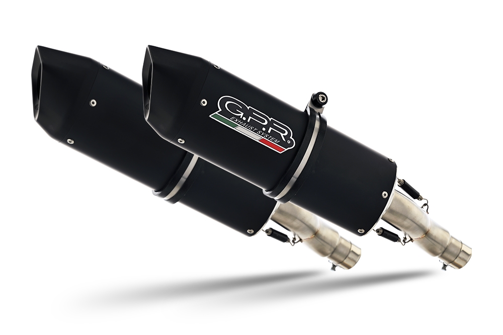 Exhaust compatible with Aprilia Pegaso 3 650 - Pegaso i.e. 1997-2000, Furore Nero, Dual slip-on including removable db killers and link pipes, EPA-compliant 
