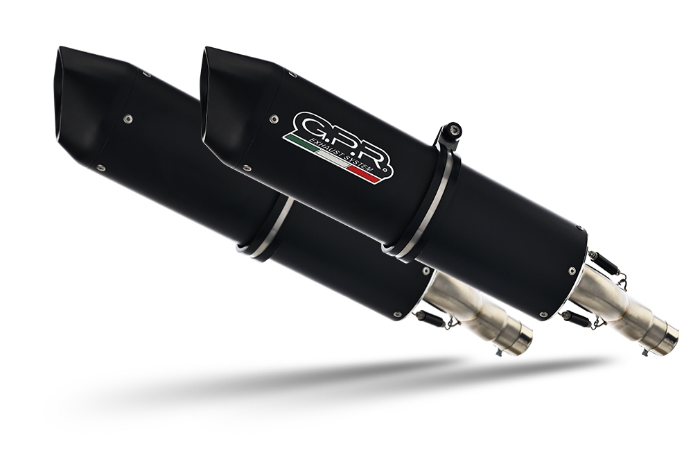 Exhaust compatible with Aprilia Etv Caponord 1000 Rally 2001-2007, Furore Nero, Dual slip-on including removable db killers and link pipes, not EPA-compliant 