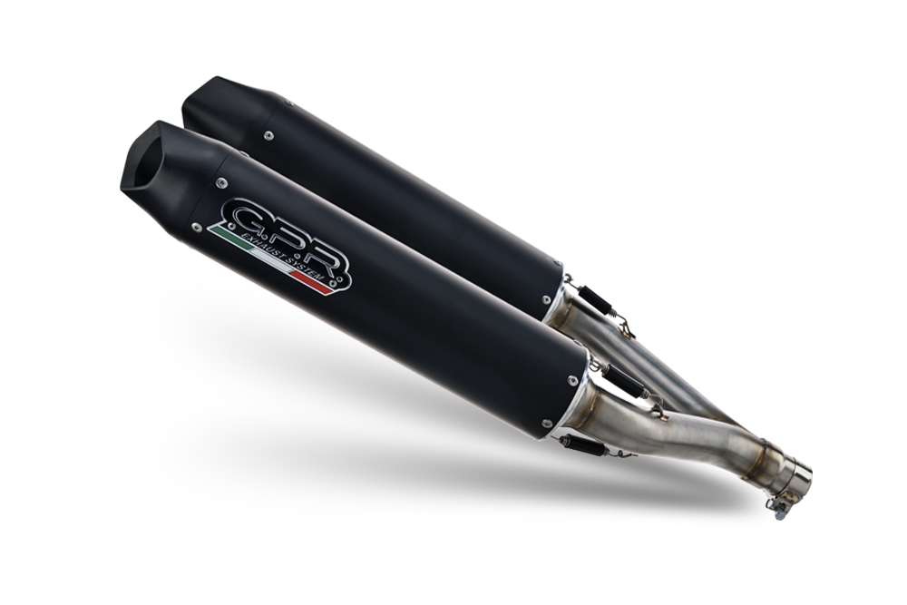 Exhaust compatible with Aprilia Dorsoduro 1200 2011-2016, Furore Evo4 Nero, Dual slip-on including removable db killers and link pipes, not EPA-compliant 