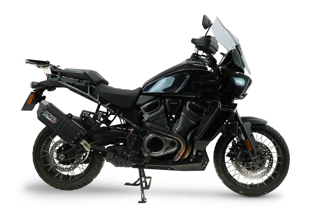 GPR exhaust compatible with Harley Davidson Pan America 1250 2020-2024, Hyper Sonic Black Titanium, Homologated legal slip-on exhaust including removable db killer and link pipe 