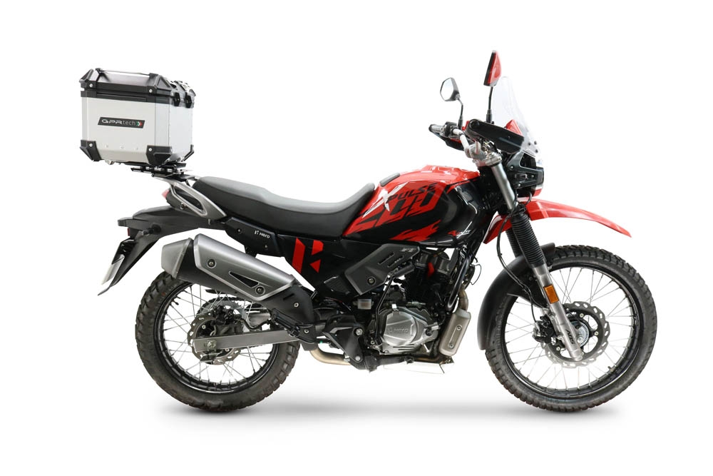 Top case GPR TECH compatible with  Hero Xpulse 200 4V 2025/2026 E5 plus GPR TECH Top case in aluminum, silver color with specific plate included Capacity 26 LT.