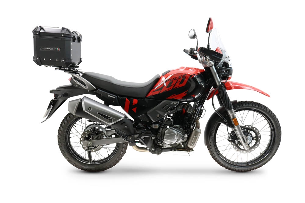 Top case GPR TECH compatible with  Hero Xpulse 200 BS6 4V 2021/2024 E5 GPR TECH Top case in aluminum, black color with specific plate included Capacity 26 LT.