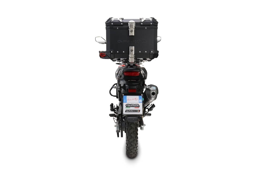 Top case GPR TECH compatible with  Hero Xpulse 200 BS6 4V 2021/2024 E5 GPR TECH Top case in aluminum, black color with specific plate included Capacity 35 LT.