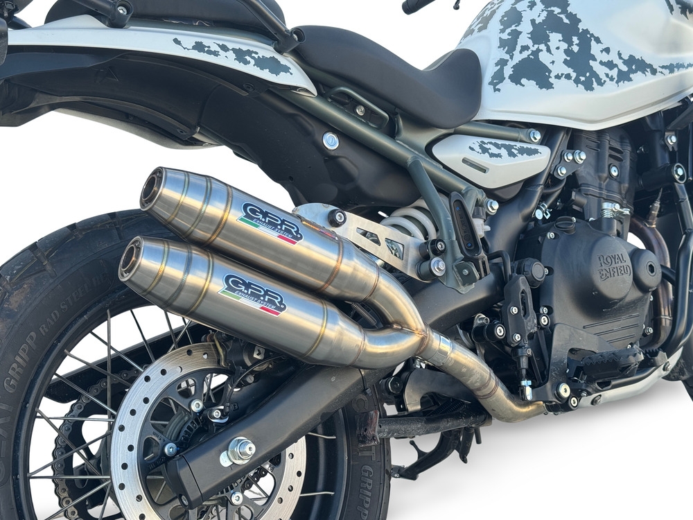 GPR exhaust compatible with Royal Enfield Guerrilla 450  2024-2025, Deeptone Duplex, Dual Homologated legal slip-on exhaust including removable db killers and link pipes 