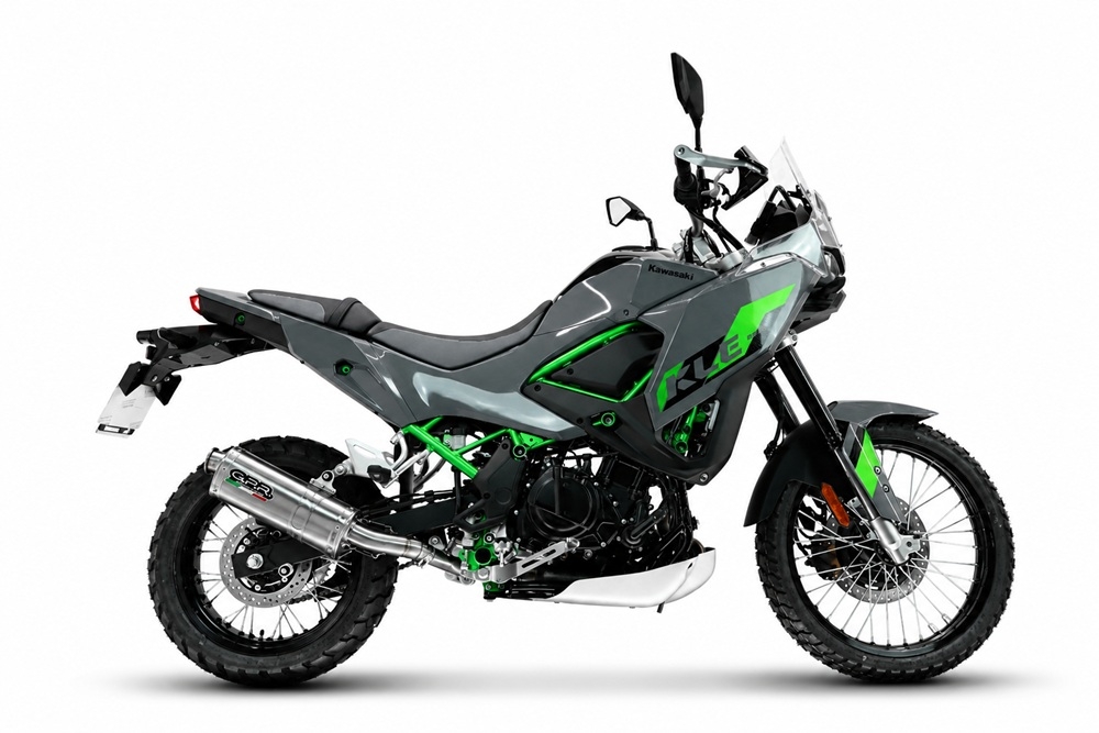 GPR exhaust compatible with Kawasaki KLE 500 2026-2027, Dune Triovale Titanio, Homologated legal slip-on exhaust including removable db killer and link pipe 