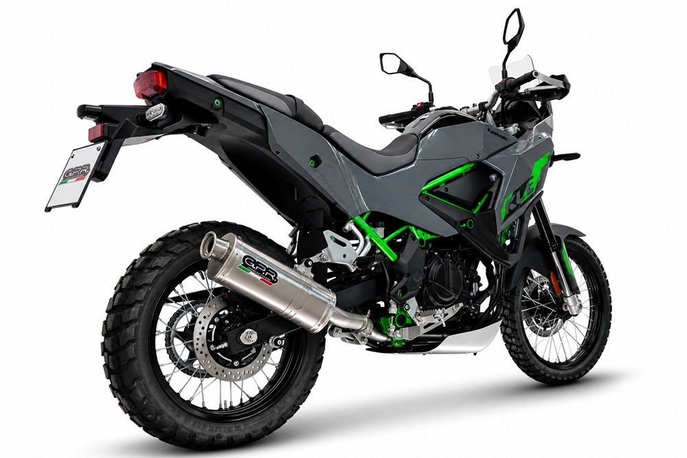 GPR exhaust compatible with Kawasaki KLE 500 2026-2027, Dune Triovale Titanio, Homologated legal slip-on exhaust including removable db killer and link pipe 