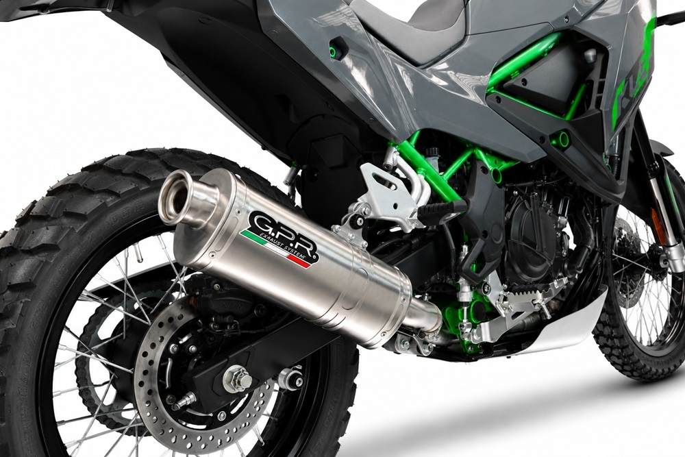 GPR exhaust compatible with Kawasaki KLE 500 2026-2027, Dune Triovale Titanio, Homologated legal slip-on exhaust including removable db killer and link pipe 