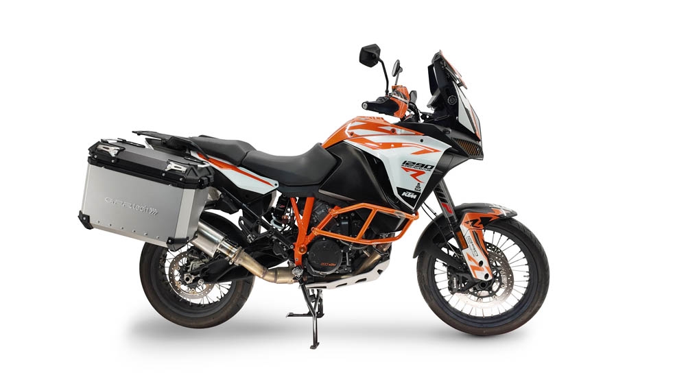 GPR TECH compatible with  Ktm Lc 8 1290 Super Adv 2015/2016 e3 GPR TECH Pair of side cases aluminum made with contoured right side, silver color with specific pannier holder Capacity 38 LT. + 32 LT.