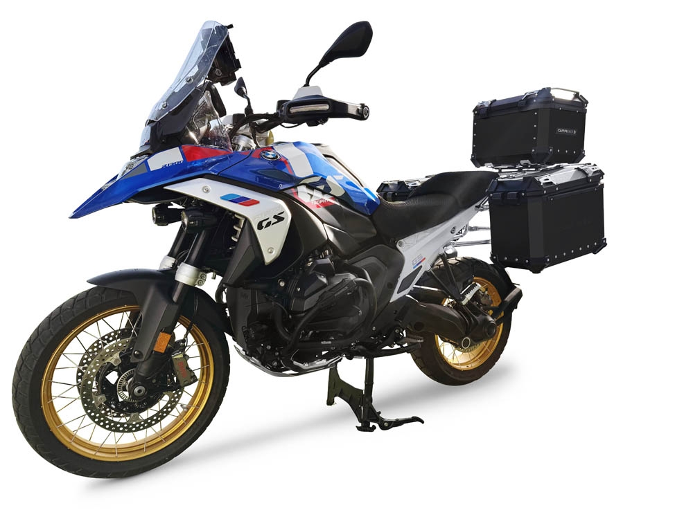 GPR TECH compatible with  BMW R 1300 GS 2023/2025 GPR TECH Triptych kit made in black color, with Top case 45 Lt + Side Cases 38 Lt + 38 Lt + general rack holder Top case capacity 45 Lt + side cases capacity 38 LT. + 38 LT.