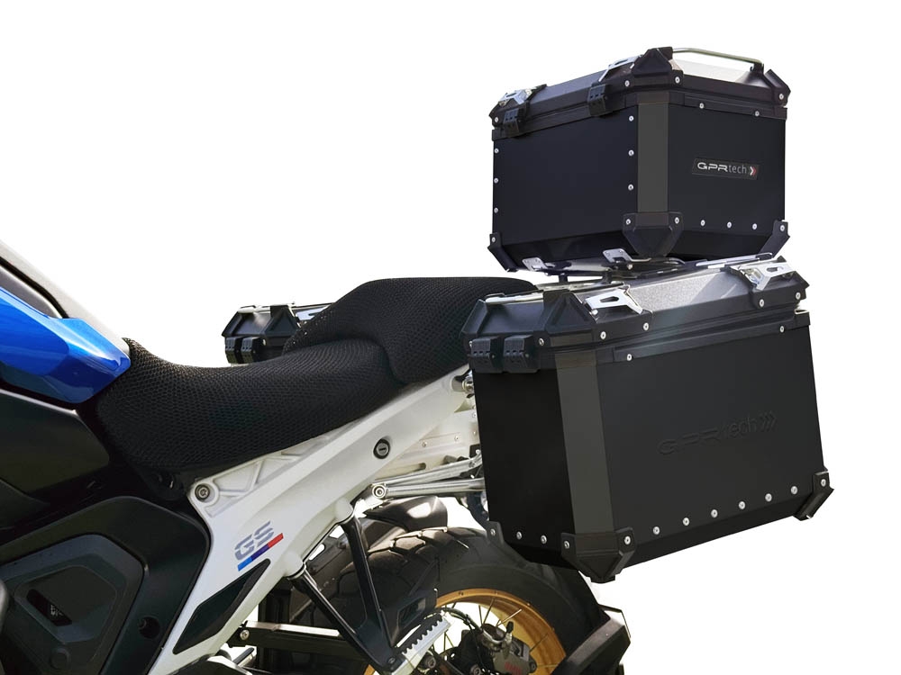 GPR TECH compatible with  BMW R 1300 GS 2023/2025 GPR TECH Triptych kit made in black color, with Top case 45 Lt + Side Cases 38 Lt + 38 Lt + general rack holder Top case capacity 45 Lt + side cases capacity 38 LT. + 38 LT.