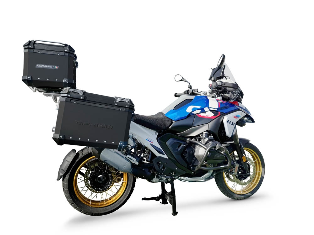 GPR TECH compatible with  BMW R 1300 GS 2023/2025 GPR TECH Triptych kit made in black color, with Top case 45 Lt + Side Cases 38 Lt + 38 Lt + general rack holder Top case capacity 45 Lt + side cases capacity 38 LT. + 38 LT.