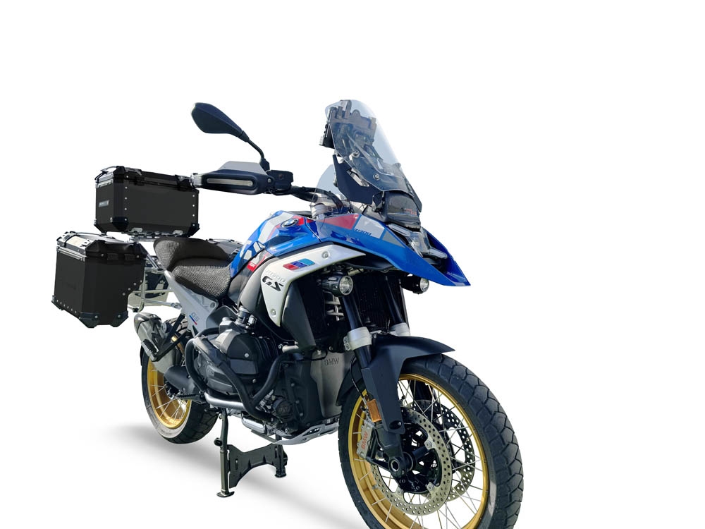 GPR TECH compatible with  BMW R 1300 GS 2023/2025 GPR TECH Triptych kit made in black color, with Top case 45 Lt + Side Cases 38 Lt + 38 Lt + general rack holder Top case capacity 45 Lt + side cases capacity 38 LT. + 38 LT.