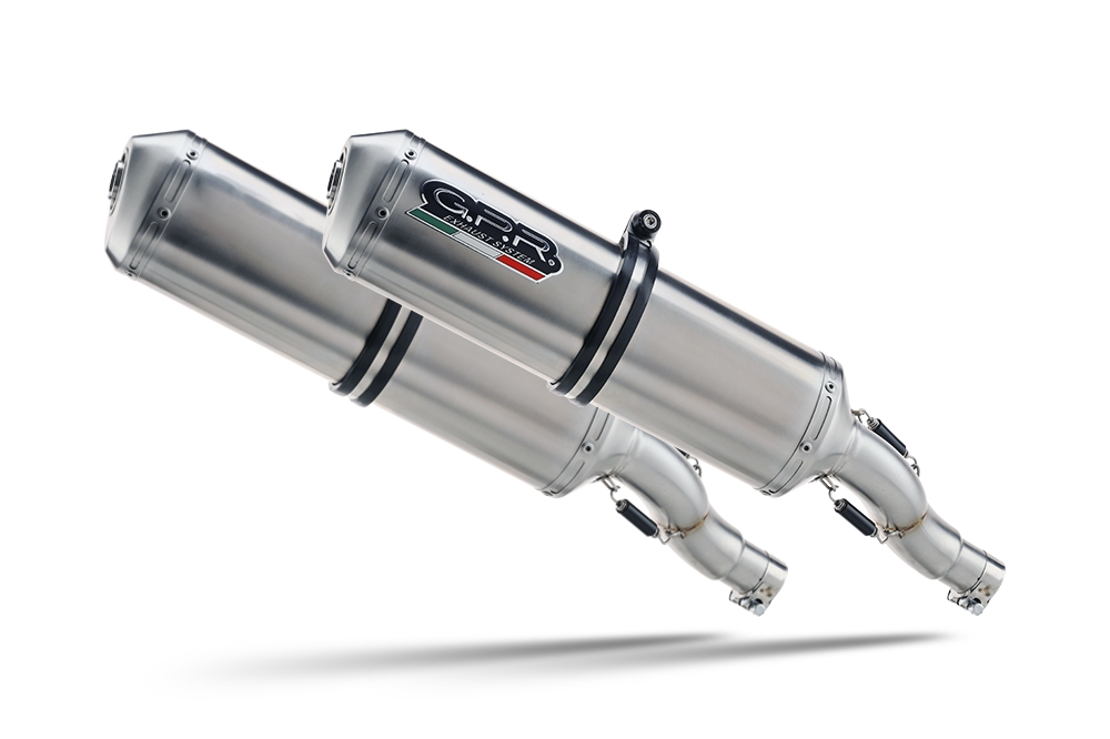 Exhaust compatible with Aprilia Etv Caponord 1000 Rally 2001-2007, Satinox, Dual slip-on including removable db killers and link pipes, not EPA-compliant 