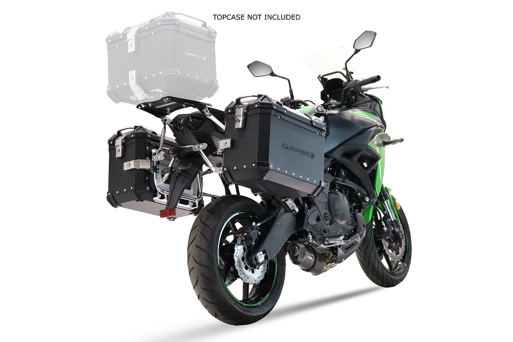 GPR TECH compatible with  Kawasaki Versys 650 2023/2024 e5 plus GPR TECH Pair of side cases aluminum made, black color with specific pannier holder Capacity 38 LT. + 38 LT.