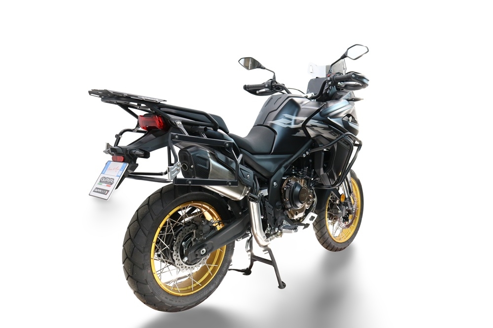 GPR TECH compatible with  Voge 625DSX 2024/2026 e5 GPR TECH Pair of side cases aluminum made with contoured right side, black color with specific pannier holder Capacity 38 LT. + 32 LT.