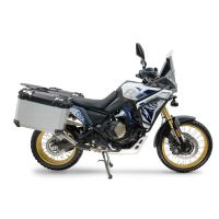 GPR TECH compatible with  Voge DS 800 Rally 2025/2026 e5 plus GPR TECH Pair of side cases aluminum made with contoured right side, silver color with specific pannier holder TECH-EVO serie  Capacity 38 LT. + 32 LT.