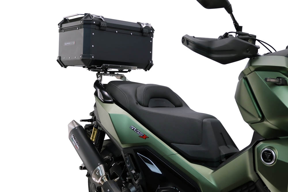 Top case GPR TECH compatible with  Voge SR 450 X 2026/2027 e5 plus GPR TECH Top case in aluminum, black color including, roof rack and specific plate Capacity 45 LT.