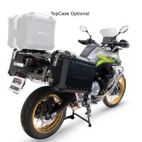GPR TECH compatible with  Voge 900DSX 2024/2025 e5 GPR TECH Pair of side cases aluminum made with contoured right side, silver color with specific pannier black holder Capacity 38 LT. + 32 LT.