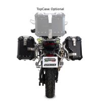 GPR TECH compatible with  Voge 900DSX 2024/2025 e5 GPR TECH Pair of side cases aluminum made with contoured right side, black color with specific pannier black holder Capacity 38 LT. + 32 LT.