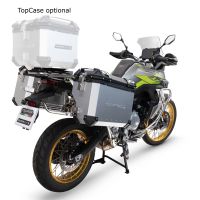 GPR TECH compatible with  Voge 900DSX 2024/2025 e5 GPR TECH Pair of side cases aluminum made with contoured right side, black color with specific pannier silver holder Capacity 38 LT. + 32 LT.