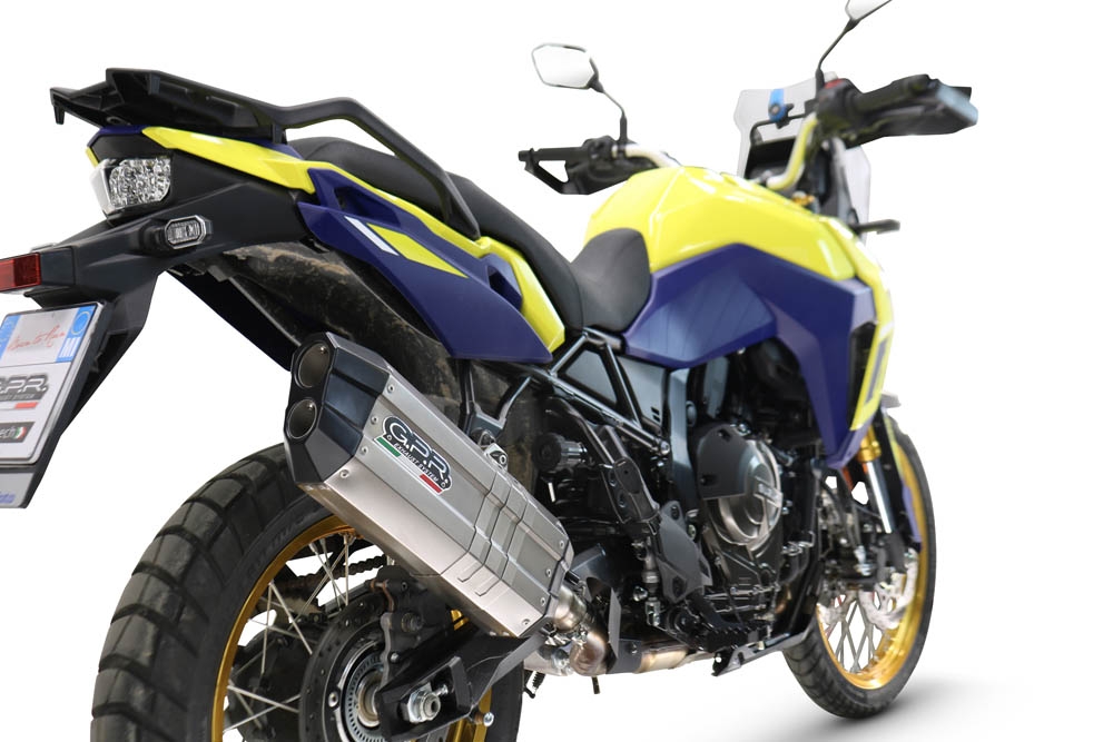 Exhaust compatible with Suzuki V-STROM 800DE - 800SE 2023-2025, Hyper Sonic Titanium, Slip-on exhaust including removable db killer and link pipe, EPA-compliant 