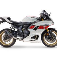 GPR exhaust compatible with Yamaha YZF R7 2021-2024, GP-Revo Black Titanium, full system exhaust legal for UK and non-EU countries including removable db killer 