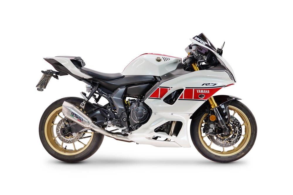 GPR exhaust compatible with Yamaha YZF R7 2021-2024, GP-Revo Titanium, Homologated legal full system exhaust, including removable db killer and catalyst 