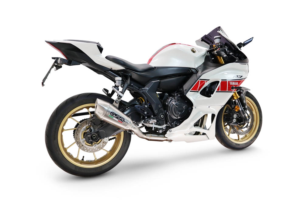GPR exhaust compatible with Yamaha YZF R7 2021-2024, GP-Revo Titanium, Homologated legal full system exhaust, including removable db killer and catalyst 