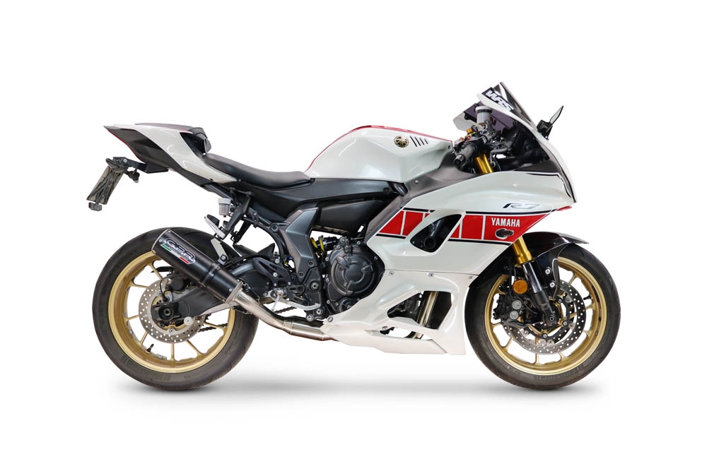 GPR exhaust compatible with Yamaha YZF R7 2021-2024, M3 Black Titanium, full system exhaust legal for UK and non-EU countries including removable db killer 