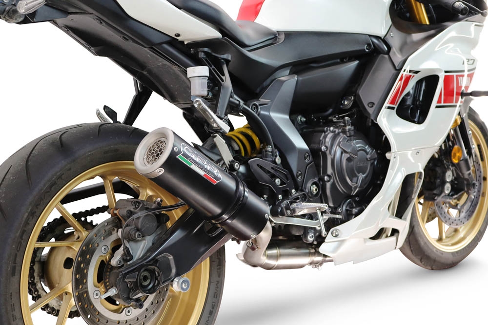 GPR exhaust compatible with Yamaha YZF R7 2021-2024, M3 Black Titanium, full system exhaust legal for UK and non-EU countries including removable db killer 