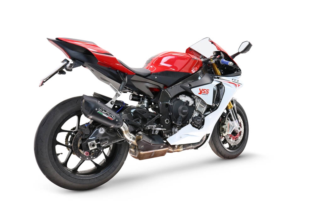 GPR exhaust compatible with  Yamaha R1 2017-2019, GP-Revo Black Titanium, Slip-on exhaust including removable db killer and link pipe, EPA-compliant 
