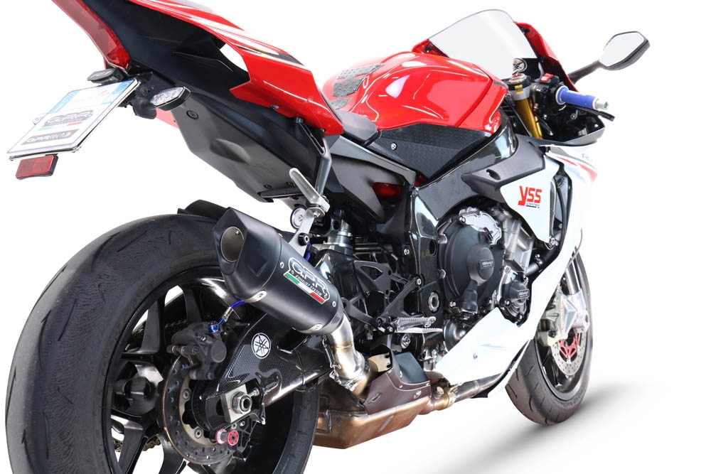 GPR exhaust compatible with  Yamaha R1 2017-2019, GP-Revo Black Titanium, Slip-on exhaust including removable db killer and link pipe, EPA-compliant 