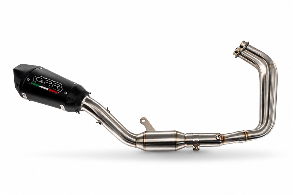 GPR exhaust compatible with Yamaha YZF R7 2021-2024, GP-Revo Black Titanium, full system exhaust legal for UK and non-EU countries including removable db killer 