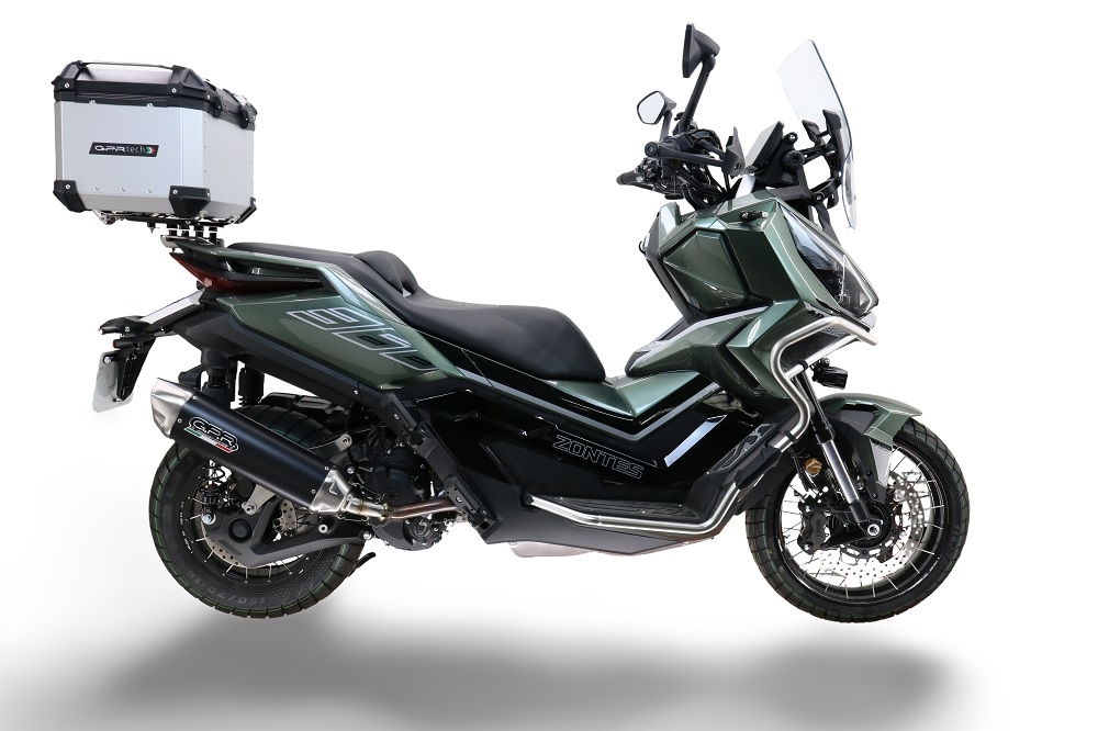 Top case GPR TECH compatible with  Zontes 368 G 2025/2026 GPR TECH Top case in aluminum, silver color, including roof rack and specific plate Capacity 35 LT.