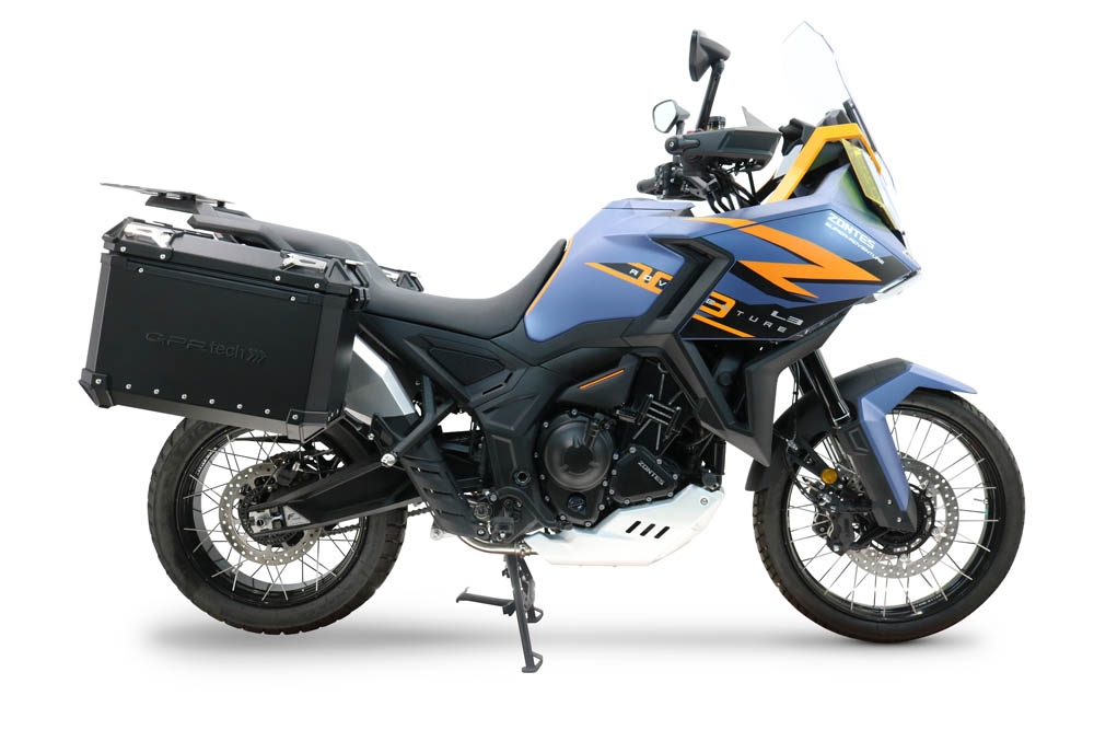 GPR TECH compatible with  Zontes 703 F 2025/2026 GPR TECH Pair of side cases aluminum made, black color with specific pannier holder Capacity 38 LT. + 38 LT.